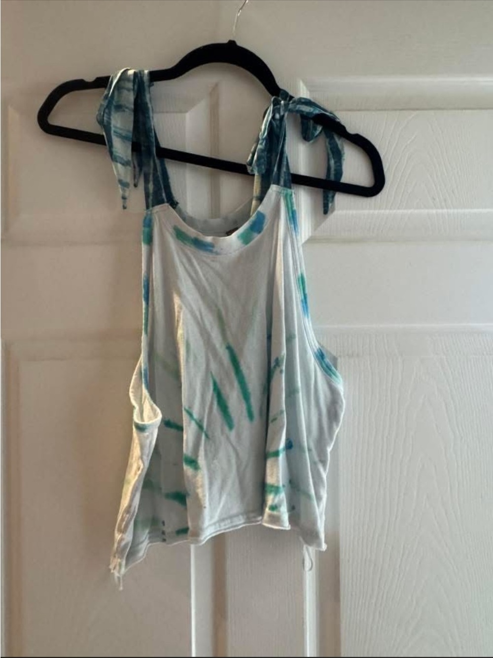 Free People White Tank Top with Teal and Aqua Tie-Dye